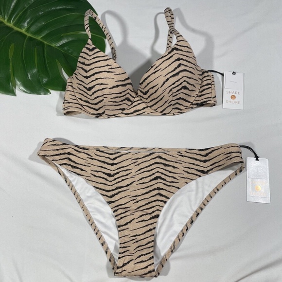 NWT Shade‎ & Shore [ 32B ] Bikini Top + Cheeky Bottom [ Small ] Animal Lurex - Picture 5 of 12